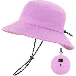 Unisex Purple 100%Nylon Waterproof Wide Brim Mesh Vent Chin Strap Bucket Hat